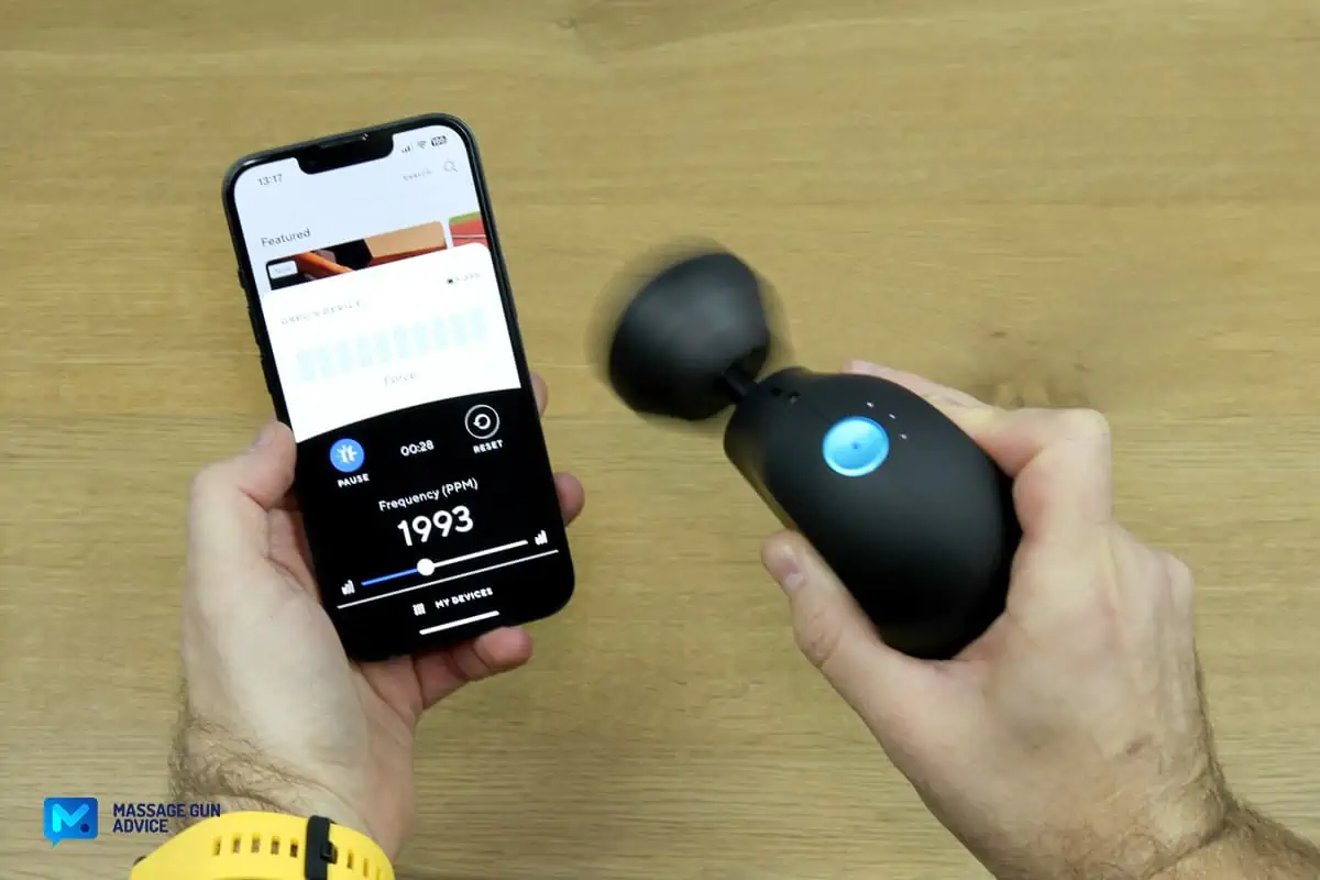 Theragun mini RPM control via Bluetooth and mobile app.