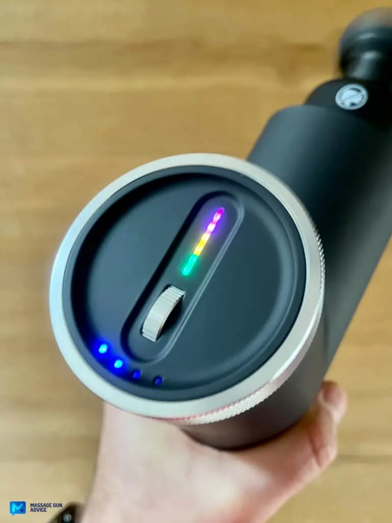 Ekrin Kestrel massage gun; Led Controls; top view